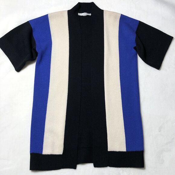 St. John Separates Santana Black Blue White Knit Cardigan Sweater Colorblock S - Picture 1 of 6